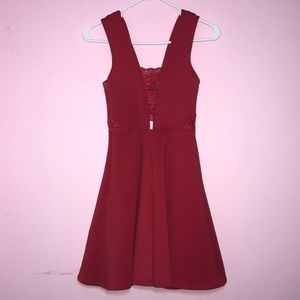 Red Lace Detail Cut-Out Size S Dress
